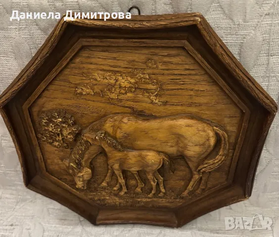 Ретро стенна чиния, дърворезба, снимка 4 - Други - 50386532