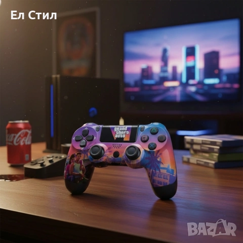 Безжичен джойстик за PS4 с тъчпад, вибрация и LED осветление – FC25 / GTA дизайн, снимка 7 - Джойстици и геймпадове - 53573730