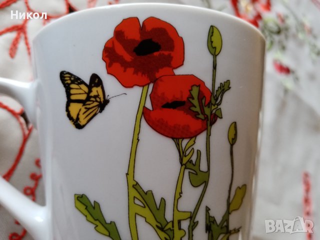 Чаша с мак и пеперуди, снимка 2 - Чаши - 41461647