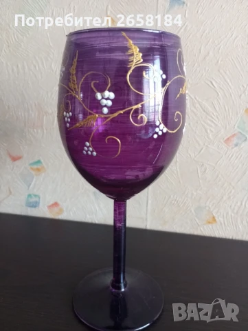 Комплект ръчно рисувани чаши за вино 2 бр.+ свещник, снимка 2 - Декорация за дома - 50592031