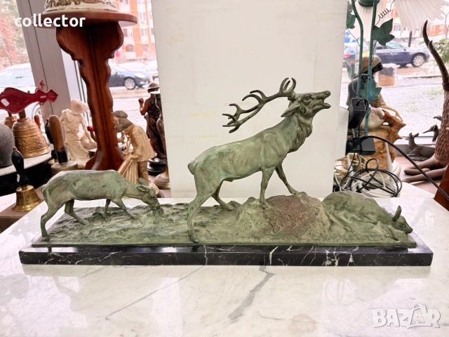 Бронзова композиция / скулптура на елен с кошути. №7814