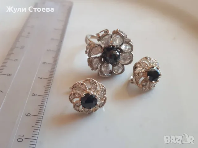 Масивен сребърен комплект цветя, снимка 3 - Бижутерийни комплекти - 56287823