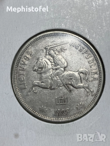 5 литаса 1925 г, Литва - сребърна монета, рядка, снимка 4 - Нумизматика и бонистика - 52140550