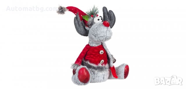Коледна декоративна фигура Седящ северен елен, Червен костюм, Шапка с пайети, Automat, снимка 2 - Декорация за дома - 34778395