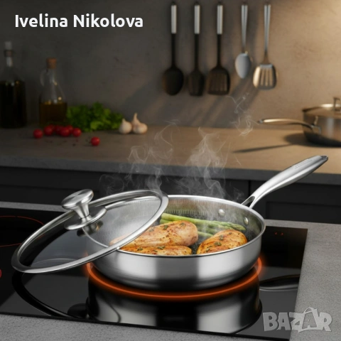 Тиган с капак Goldmann Fusionhex Pro, Дълбок, Незалепващо Покритие, Неръждаема стомана, снимка 2 - Съдове за готвене - 53646768