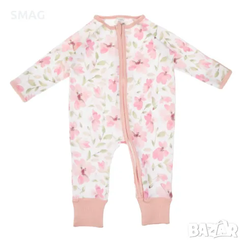 Бебешко памучно боди ромпър бяло на розови цветя S_1245189