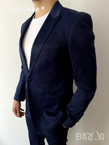 Елегантен мъжки син костюм Теодор (Slim Fit) – отлично състояние, снимка 7 - Костюми - 48926465