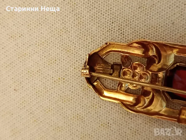 Стара позлатена френска брошка маркировка дубле 30-те години, снимка 2 - Антикварни и старинни предмети - 47314109