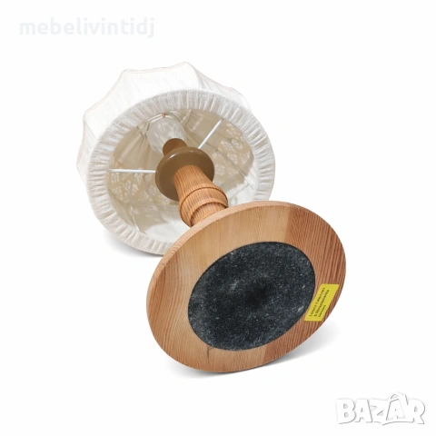 Настолна лампа с дървена основа и текстилен абажур, снимка 2 - Настолни лампи - 53688230