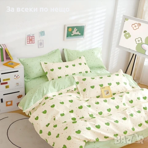 Green Hearts Спален Комплект Със 6 Части Зелени Сърца Код A745