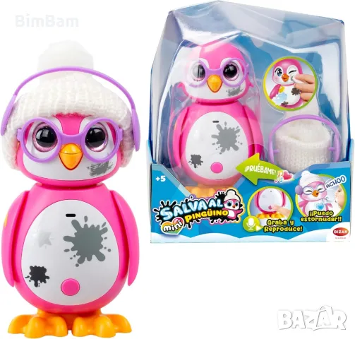 Интерактивна играчка Мини пингвин розов / син / черен - светлинни и звукови ефекти  / Silverlit 