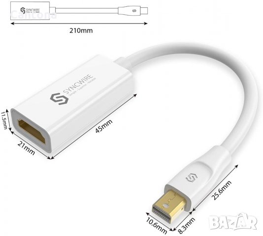 Syncwire Mini DisplayPort към HDMI адаптер - 21 см/бял, снимка 2 - Кабели и адаптери - 35709357