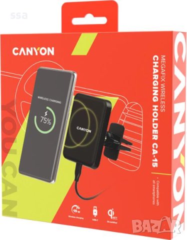 CANYON магнитна стойка за кола и безжично зарядно MegaFix, C-15, 15W, снимка 2 - Безжични зарядни - 41147358