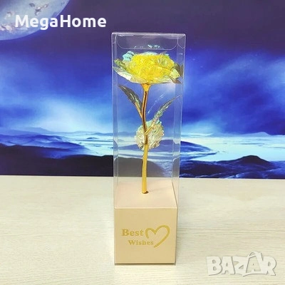 Декоративна цветна роза „Best Wishes“ със златно стъбло, Различни цветове, снимка 4 - Декорация за дома - 53092610