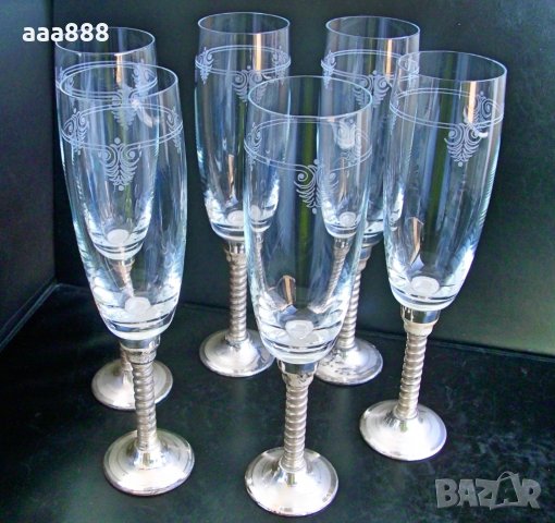 Сервиз чаши за шампанско кристал сребро Бохемия, снимка 2 - Чаши - 35814695