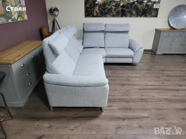 Сив ъглов диван от плат "HUKLA M-Bavero" с ел. релакс механизъм, снимка 8 - Дивани и мека мебел - 48307466