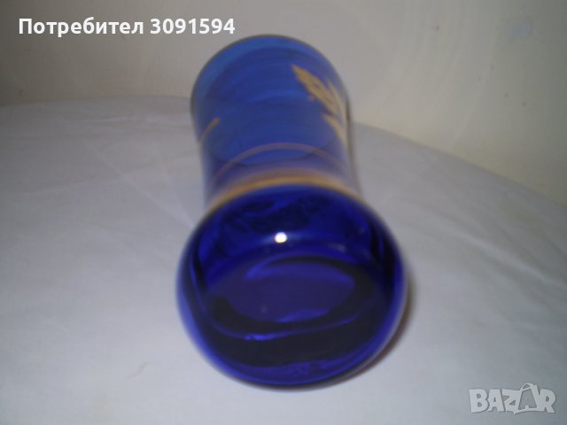 Ретро синя стъклена ваза с златни орнаменти, снимка 5 - Други ценни предмети - 41408508