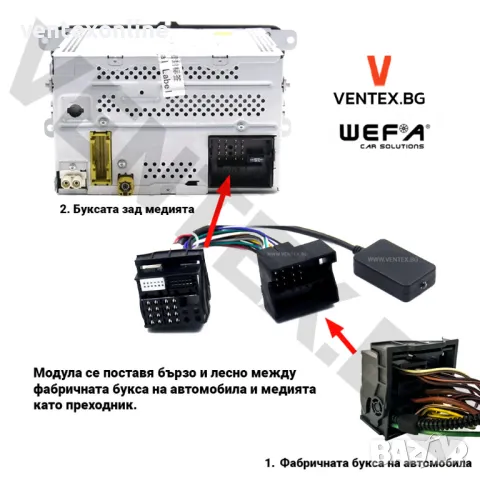 Bluetooth адаптер за Volkswagen Golf, Passat, Jetta, Polo - WEFA, снимка 3 - Аксесоари и консумативи - 49171967