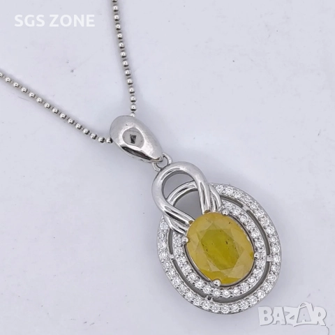 УНИКАЛЕН СРЕБЪРЕН ВИСУЛКА С ЖЪЛТ САПФИР ОТ ТАЙЛАНД, снимка 3 - Колиета, медальони, синджири - 52296261