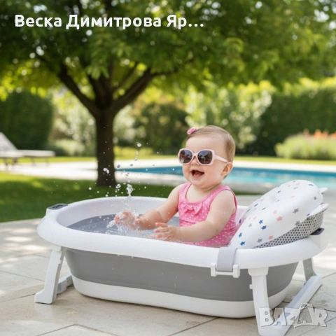 Сгъваема бебешка вана с термометър и възглавница, снимка 2 - За банята - 53010957