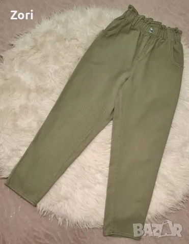 Панталон в цвят седж с ластик и къдрички в талията , снимка 1