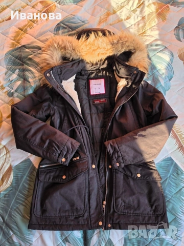 Дамско яке/парка Pull&Bear с естествен косъм лисица, снимка 2 - Якета - 56137453