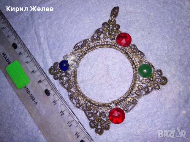 СТАРИННО СРЕБЪРНО УКРАШЕНИЕ ФИЛИГРАННО СРЕБРО ВИСОКА ПРОБА със ЗАЛЕПЕНИ по НЕГО СТАРИ КАМЪНИ 29137, снимка 3 - Антикварни и старинни предмети - 41638188