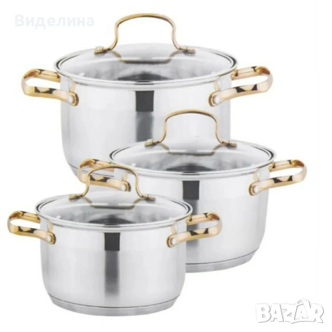 Луксозен комплект тенджери с неръждаема стомана и златисти дръжки – перфектният избор за всяка кухня, снимка 3 - Съдове за готвене - 53061017