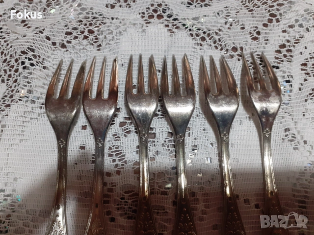Стари антикварни посребрени прибори вилички 6 бр. маркирани, снимка 7 - Антикварни и старинни предмети - 53712096