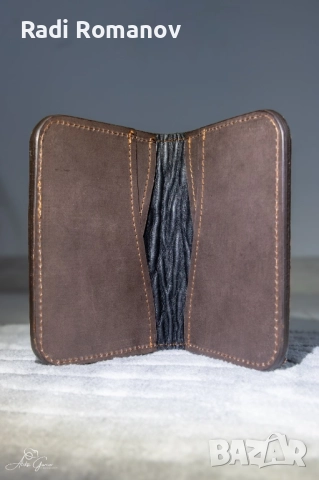 Джобен кожен портфейл, ръчно изработен ловен аксесоар , снимка 2 - Екипировка - 52205510