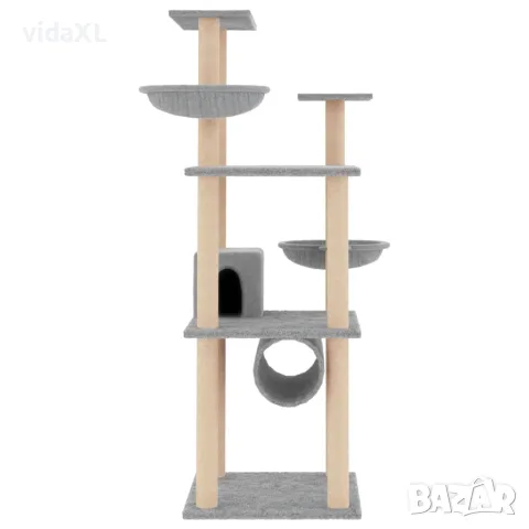vidaXL Котешко дърво със сизалени стълбове, светлосиво, 141 см, снимка 3 - За котки - 56146347