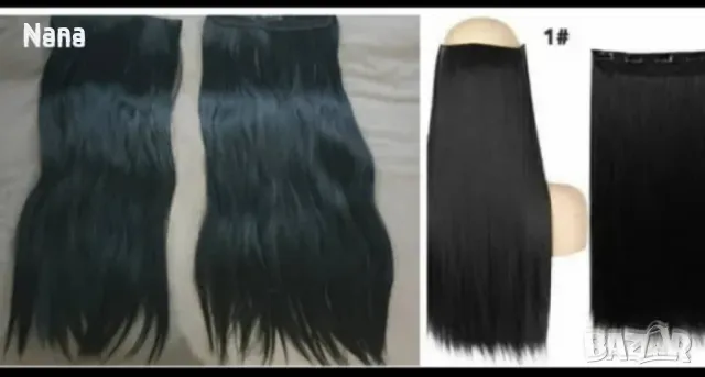 Черни треси екстеншън синтетичен косъм. Дължина 60см,грамаж 100гр. Цена за 1 брой треса 40лв., снимка 2 - Аксесоари за коса - 48498605