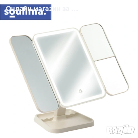 LED огледало за грим и козметика, сензорен екран, трислойно огледало за грим, регулируема светлина, снимка 12 - Огледала - 53452686