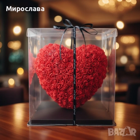 Декоративно сърце от изкуствени рози в подаръчна кутия, снимка 3 - Подаръци за жени - 53047928