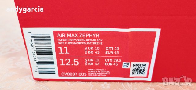 Nike Air Max Zephyr Black Red чисто нови 45-ти номер 29см ОРИГИНАЛНИ в кутия , снимка 5 - Маратонки - 41247484