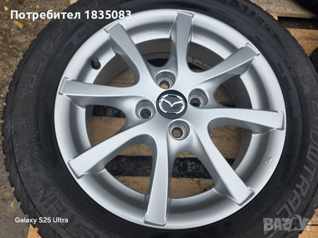 Лети джанти 15ки 4х100 Mazda + зимни гуми 185/65/15 Vredestein, снимка 5 - Гуми и джанти - 53425590