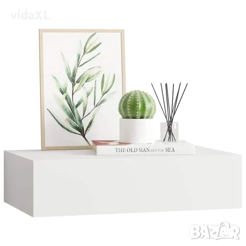 vidaXL Стенен рафт с чекмедже, бял, 40x23,5x10 см, МДФ, снимка 4 - Етажерки - 56146951