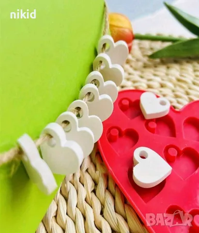 10 плоски сърца сърце с дупка висулка силиконов молд форма фондан шоколад гипс смола бижу таг декор, снимка 9 - Форми - 49981879