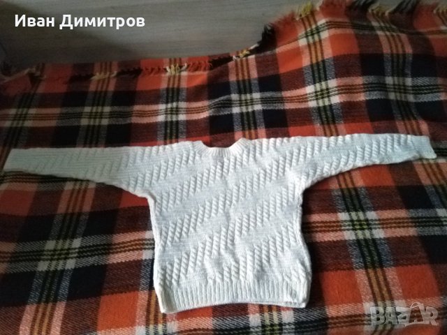 Бял мъжки пуловер от естествена мериносова вълна размер l, снимка 13 - Пуловери - 44456869