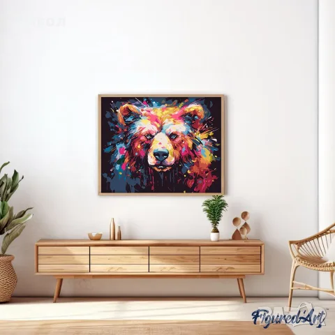 Комплект за рисуване по номера Мечка цветен абстракт, Figured'Art, 40 х 50 см, снимка 2 - Рисуване и оцветяване - 55749171