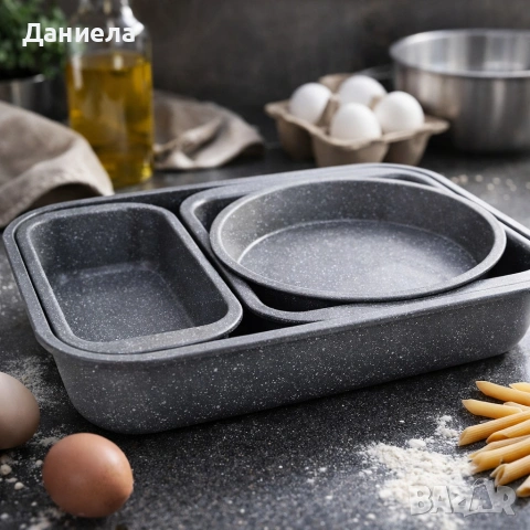 Комплект 4 тави за печене Cheffinger с мраморно незалепващо покритие , снимка 5 - Съдове за готвене - 53180955