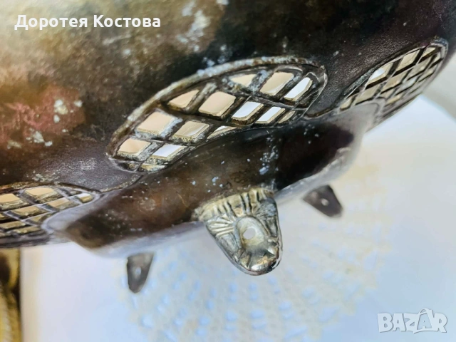 Красива голяма фруктиера от Англия с цветя и 3 крачета, снимка 5 - Антикварни и старинни предмети - 53742569