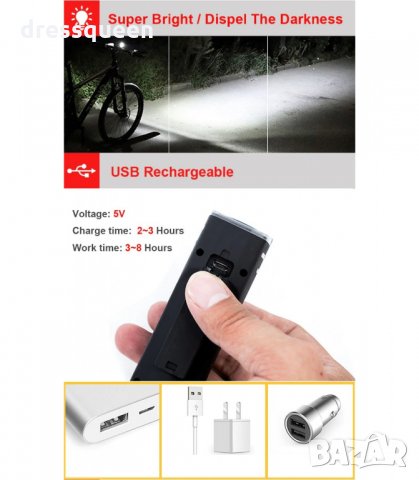 3137 Фар за велосипед със сензор за включване и USB зареждане, снимка 10 - Аксесоари за велосипеди - 34238398