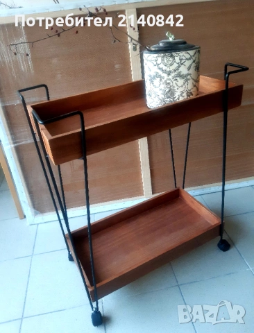 Дизайнерска сервизна количка Inart – орехово дърво + метал, перфектно състояние