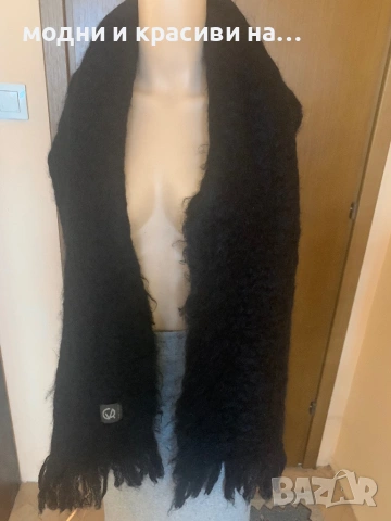 Зимни шалове естествени материи вълна/ мохер черен шал  с ресни (фина вълна virgin wool), снимка 8 - Шалове - 53056623