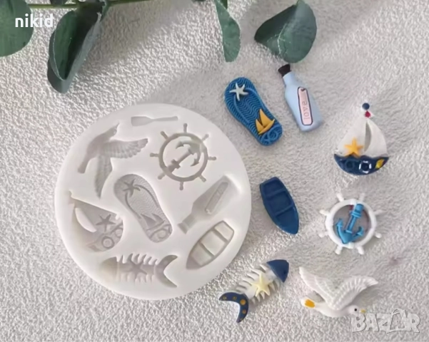 Чехъл лодка котва с рул рибена кост птица Морски силиконов молд форма фондан шоколад , снимка 3 - Форми - 51763625