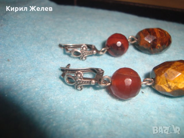 СКЪПОЦЕННИ СРЕБЪРНИ АРТ ОБЕЦИ ОКСИДИРАНО СРЕБРО 925 с ФАСЕТИРАН КАРНЕОЛ и ТИГРОВО ОКО УНИКАЛНИ 25776, снимка 10 - Обеци - 35760011