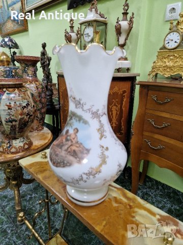 Превъзходна голяма много красива антикварна белгийска ваза Опалина , снимка 7 - Вази - 44507190