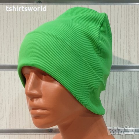 Нова дамска зимна шапка рипс с подгъв в неонов зелен цвят, снимка 2 - Шапки - 39332980