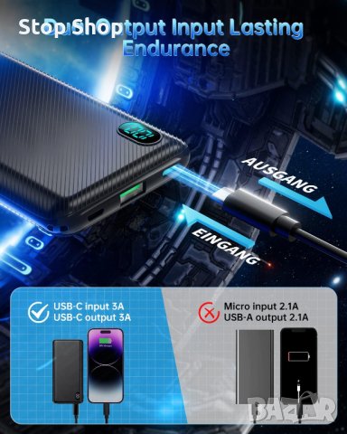 Power Bank, 10000 mAh Power Bank, малък, но здрав, ултра тънък с LED дисплей, външна батерия за моби, снимка 6 - Външни батерии - 42420467